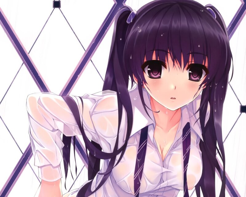 anime girl in wet school uniform