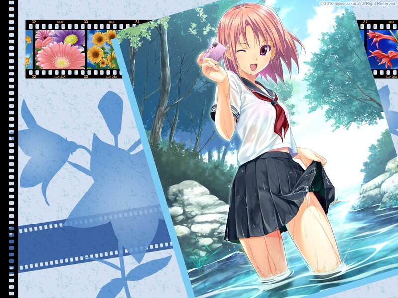 Anime girl in wet school uniform