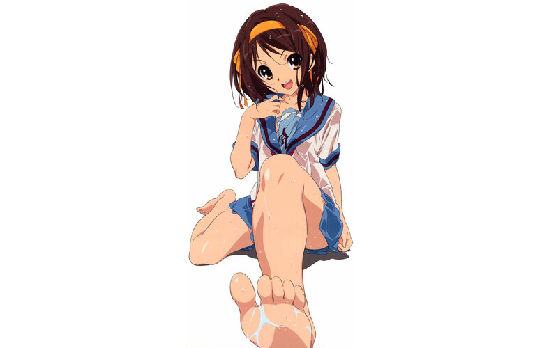 anime girl in wet school uniform