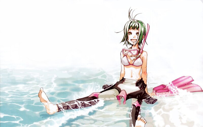 anime girl in wetsuit at beach