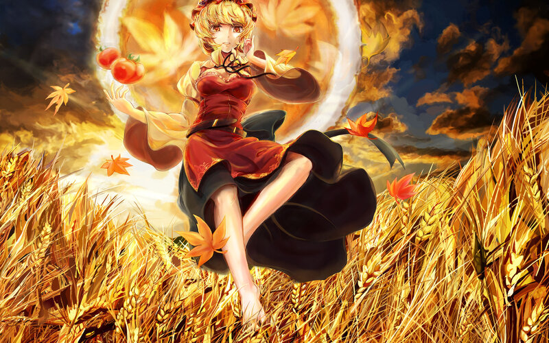 Anime Girl in Wheat Field — Gold