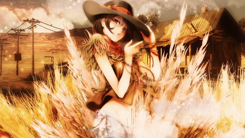 Anime Girl in Wheat Field — Golden