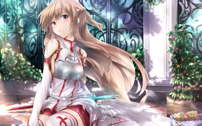 anime girl in white and red armor
