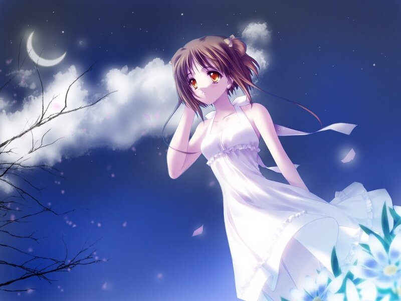 Anime girl in white dress at night
