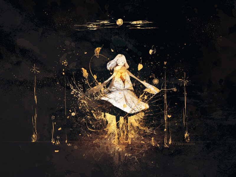 Anime Girl in White Dress — Black, Dramatic, Night, Digital Art