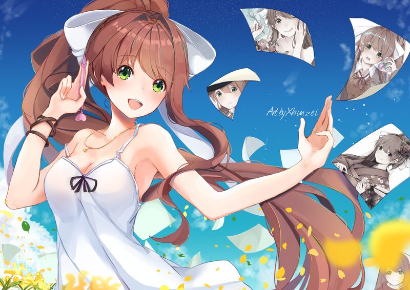 Anime Girl in White Dress — Blue, Cheerful