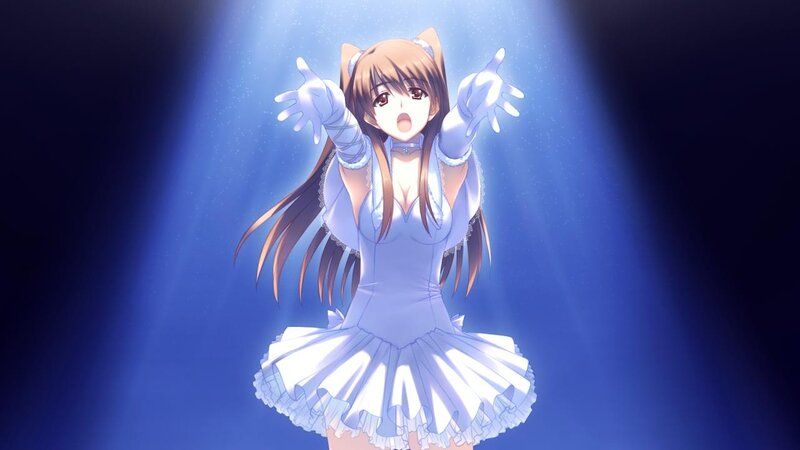 Anime Girl in White Dress — Blue, Dramatic, Cat Ears, Gloves