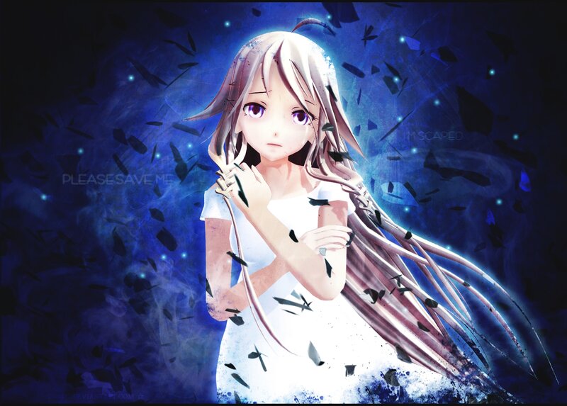 Anime Girl in White Dress — Blue, Dramatic, Night, Digital Art