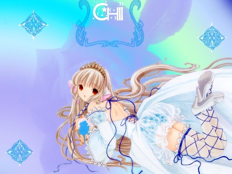 Anime Girl in White Dress — Blue, Dreamy, Crown