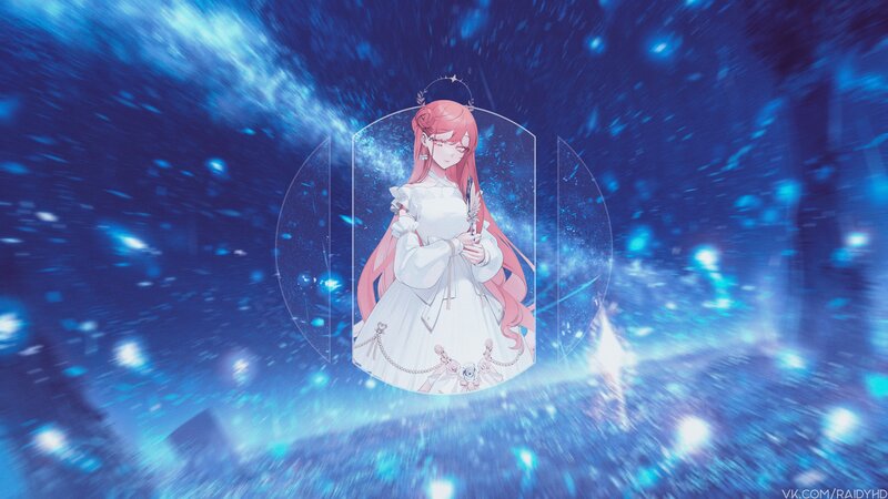 Anime Girl in White Dress — Blue, Dreamy, Digital Art, Long Hair, White Dress