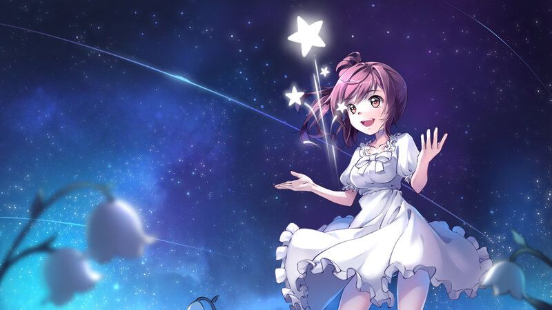 Anime Girl in White Dress — Blue, Dreamy, Night