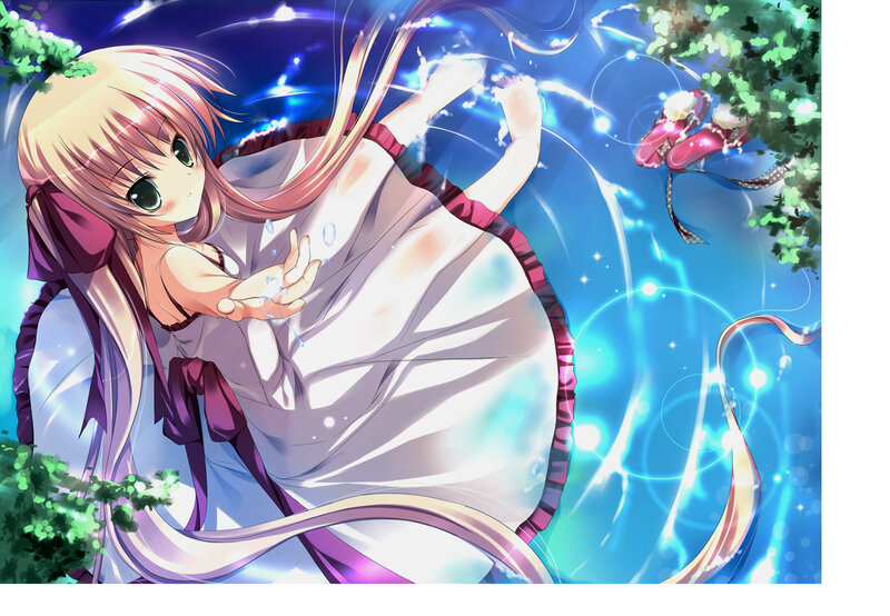 Anime Girl in White Dress — Blue, Dreamy