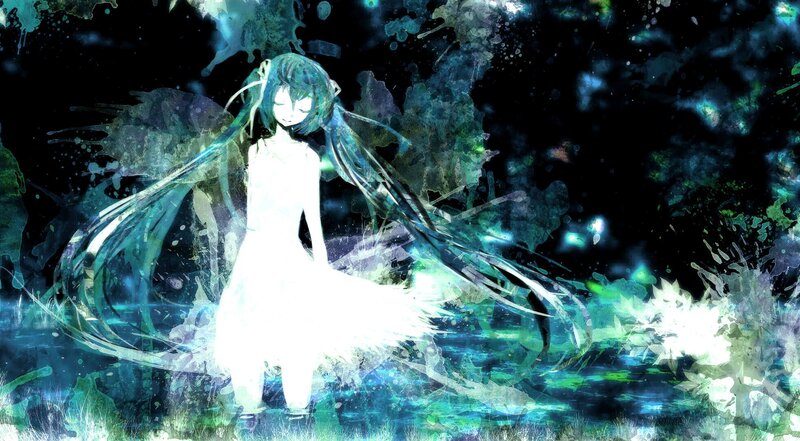 Anime Girl in White Dress — Blue, Ethereal, Night