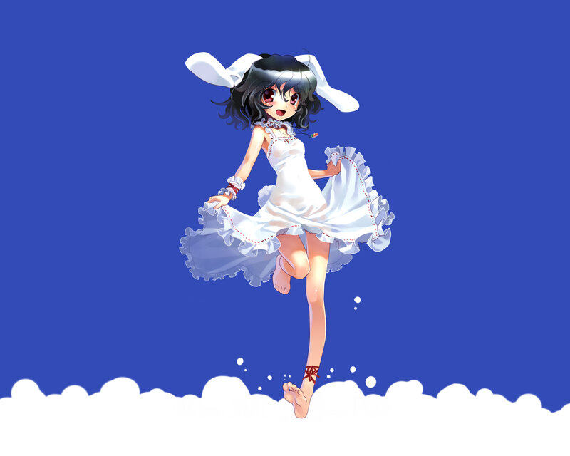 Anime Girl in White Dress — Blue, Playful, Rabbit Ears