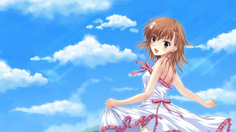 Anime Girl in White Dress — Blue, Serene, Afternoon, Clouds, Sky