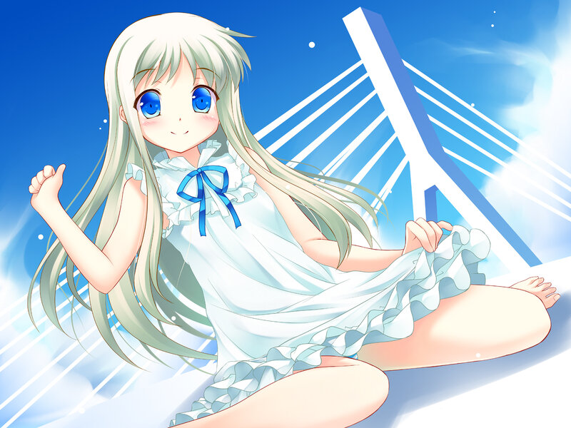 Anime Girl in White Dress — Blue, Serene, Afternoon