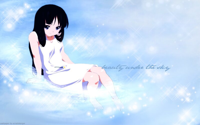 Anime Girl in White Dress — Blue, Serene, Flower