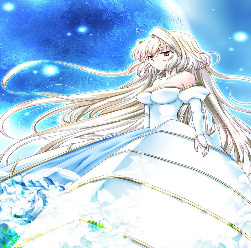 Anime Girl in White Dress — Blue, Serene, Night, Long Hair, Stars