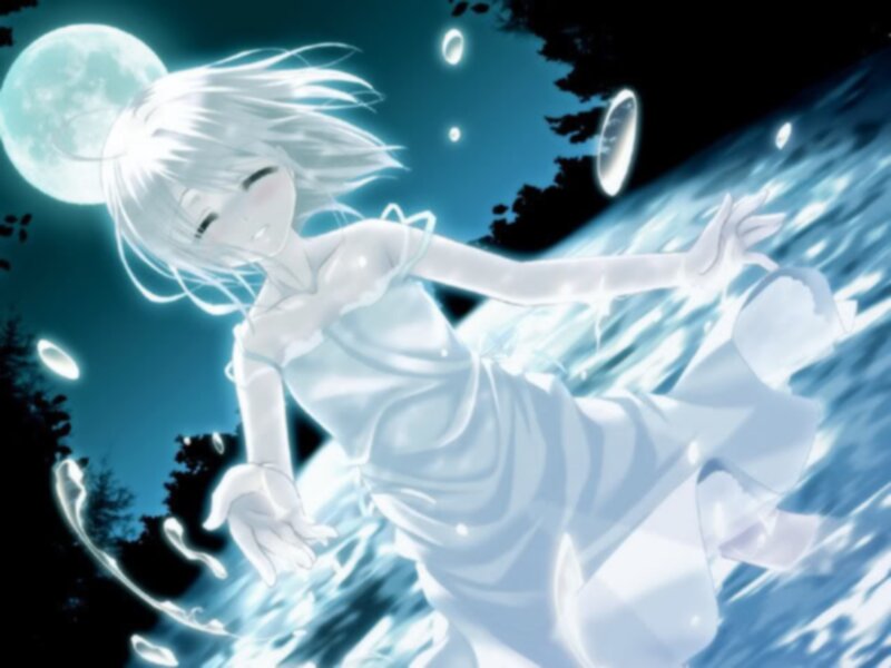 Anime Girl in White Dress — Blue, Serene, Night