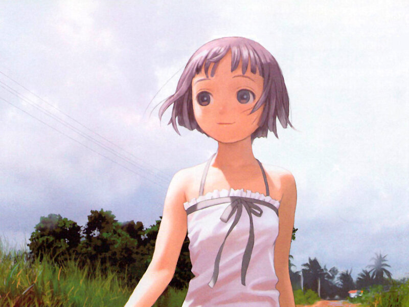 Anime Girl in White Dress — Calm, Afternoon, Grass