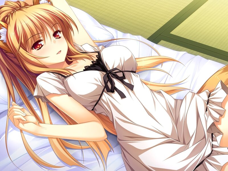 Anime Girl in White Dress — Calm, Bed, Pillow