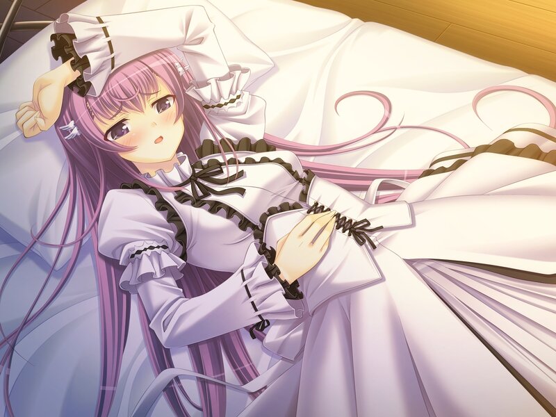 Anime Girl in White Dress — Calm, Digital Art, Bed
