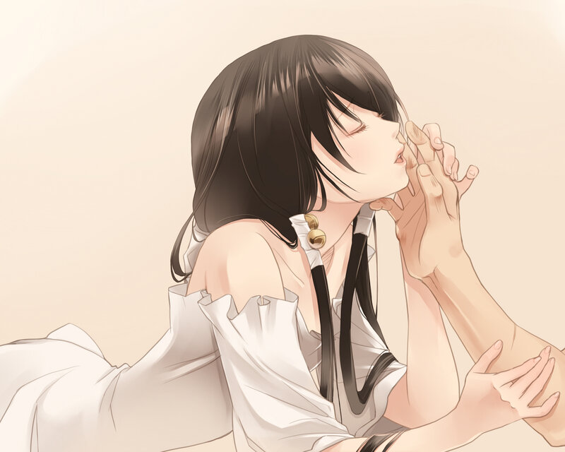 Anime Girl in White Dress — Calm, Digital Art, Hands