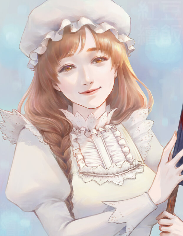 Anime Girl in White Dress — Calm, Digital Art, Hat