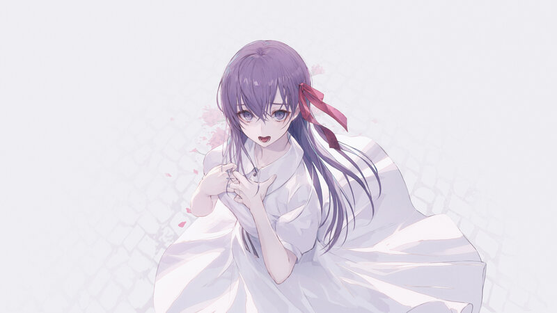 Anime Girl in White Dress — Calm, Digital Art, Long Hair, Ribbon