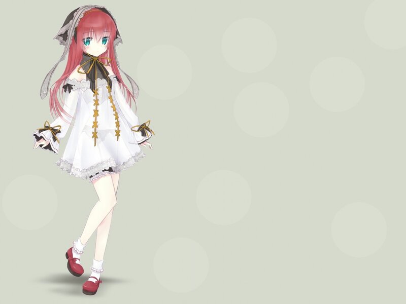 Anime Girl in White Dress — Calm, Digital Art, Red Shoes