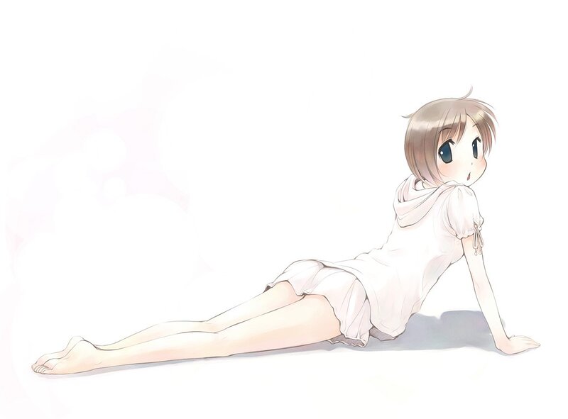 Anime Girl in White Dress — Calm, Floor