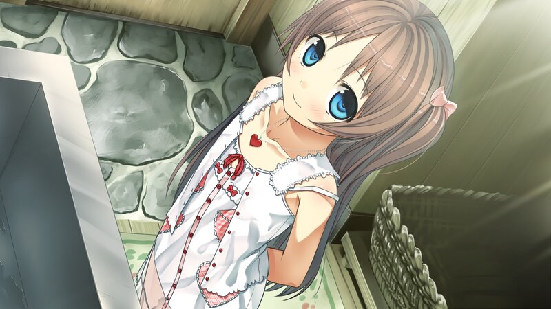 Anime Girl in White Dress — Calm, Stone Wall, Basket