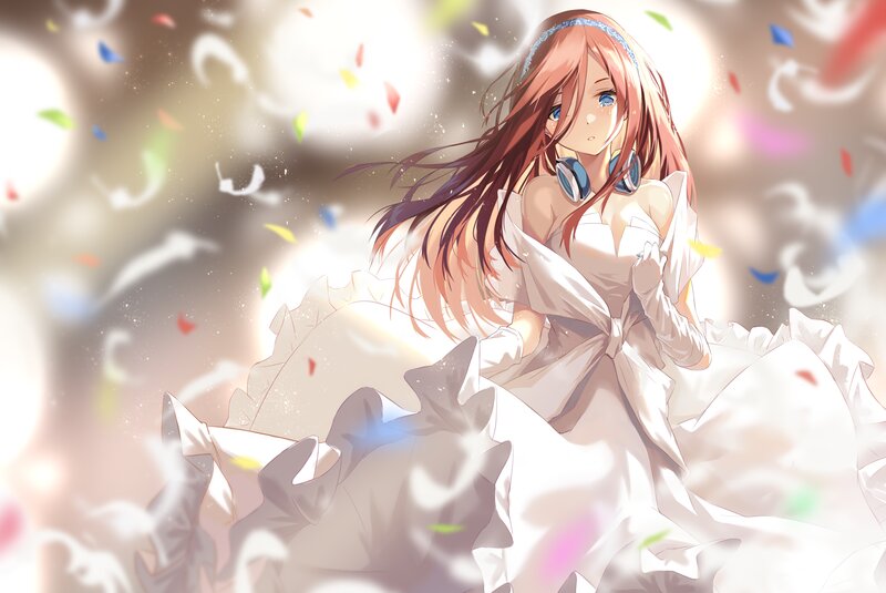 Anime Girl in White Dress — Celebratory, Confetti