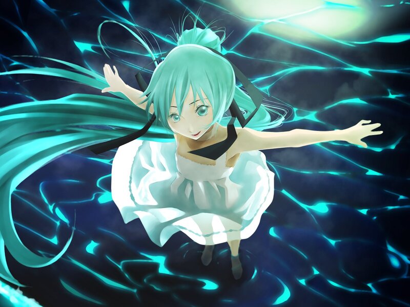 Anime Girl in White Dress — Cyan, Serene