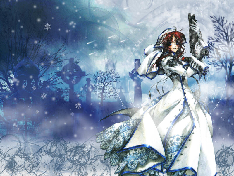 Anime Girl in White Dress — Dramatic, Cold