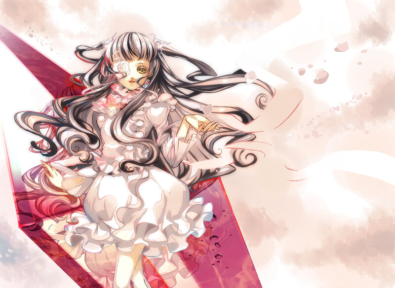 Anime Girl in White Dress — Dramatic, Digital Art, Long Hair, Eyes