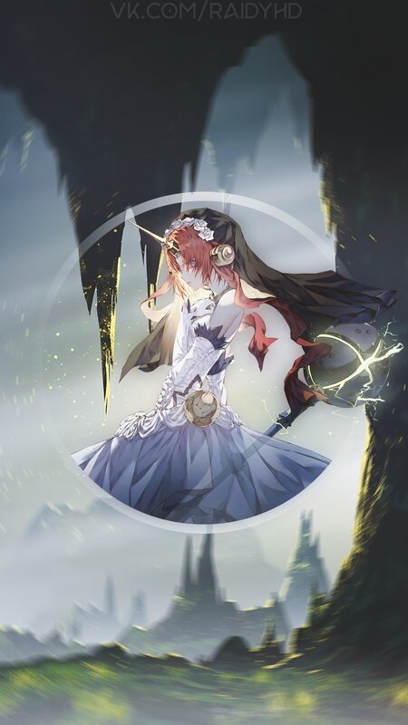 Anime Girl in White Dress — Dramatic, Digital Art, Sword, Cape
