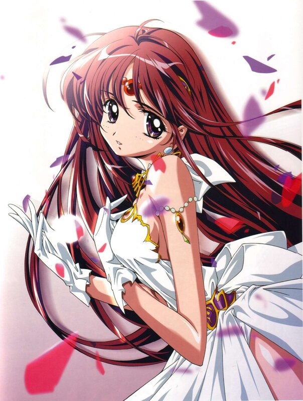 Anime Girl in White Dress — Dramatic, Long Red Hair