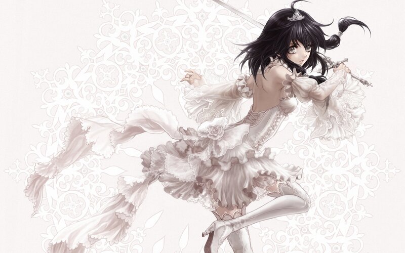 Anime Girl in White Dress — Dramatic, Manga, Sword