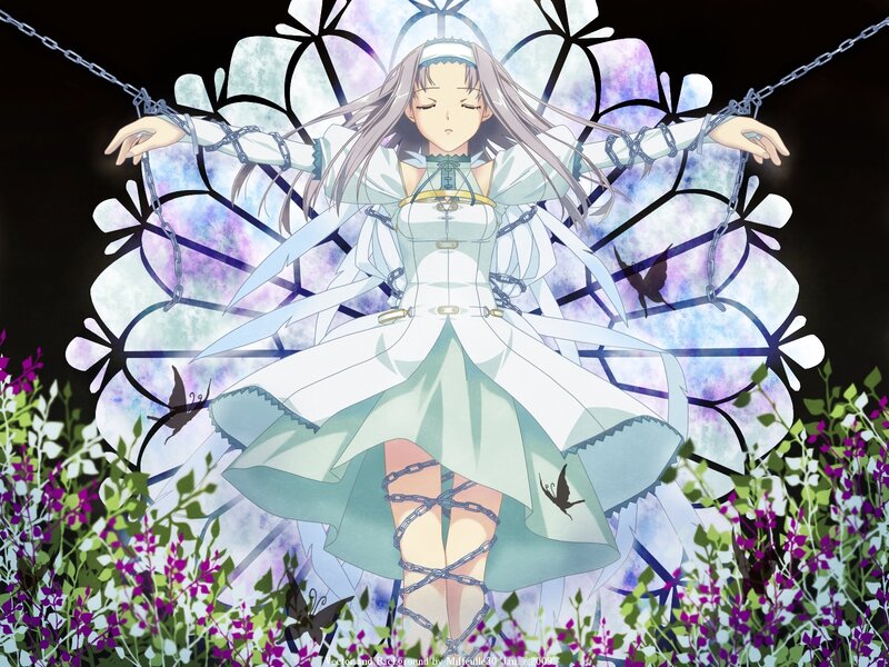 Anime Girl in White Dress — Dramatic, Night, Chains