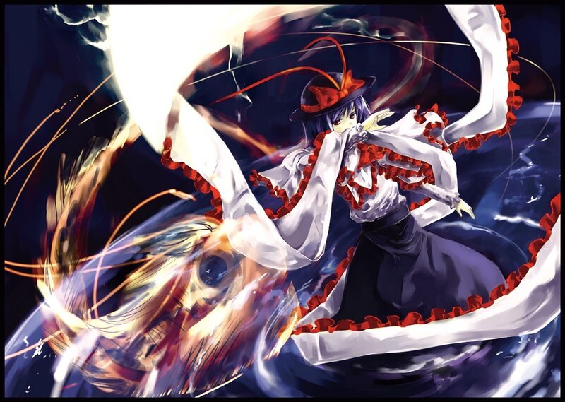 Anime Girl in White Dress — Dramatic, Night, Digital Art, Hat