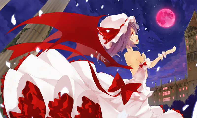 Anime Girl in White Dress — Dramatic, Night, Red Ribbon