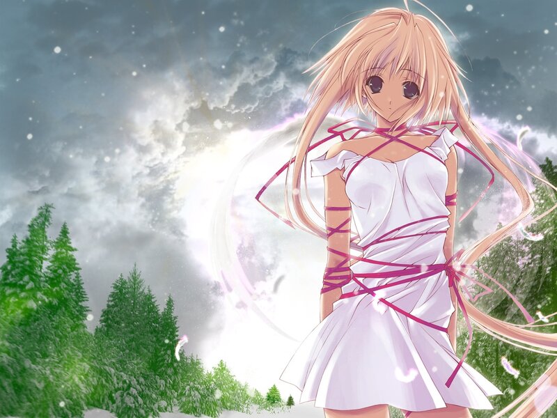 Anime Girl in White Dress — Dramatic, Winter