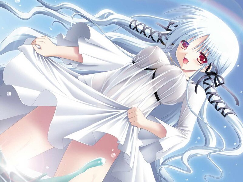 Anime Girl in White Dress — Dynamic, White Hair