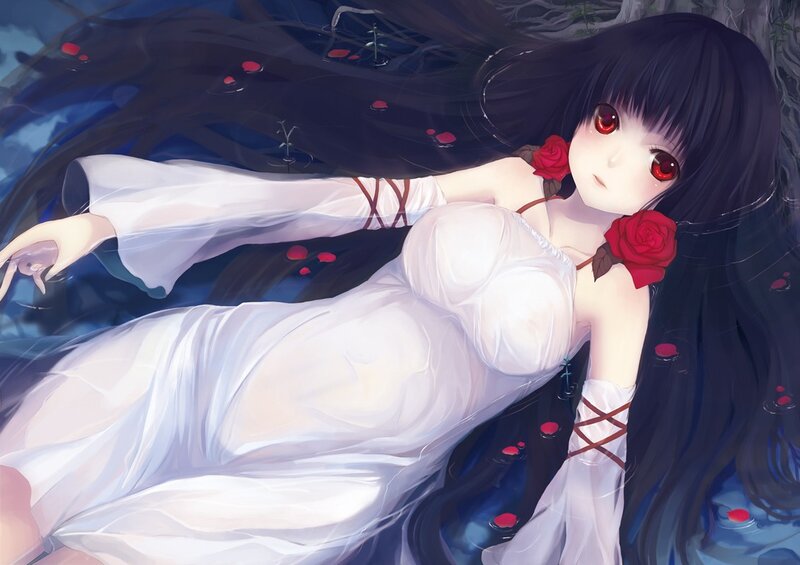 Anime girl in white dress floating