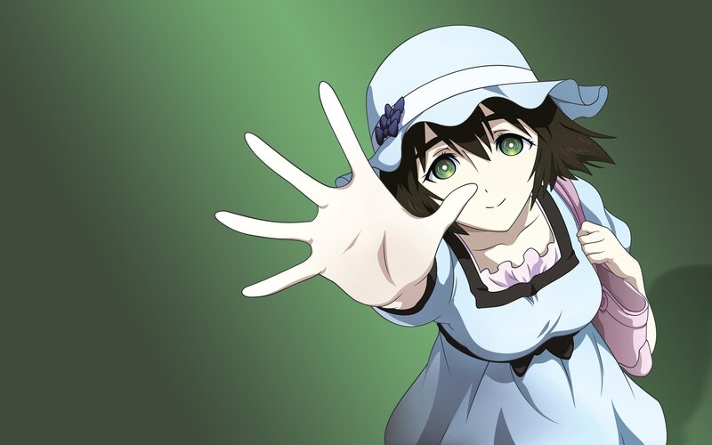 Anime Girl in White Dress — Green, Playful, Hat