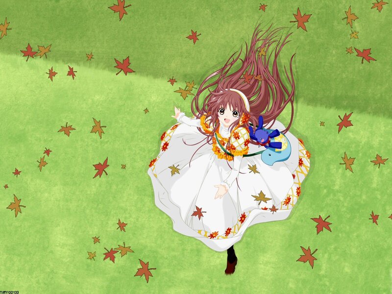 Anime Girl in White Dress — Green, Playful