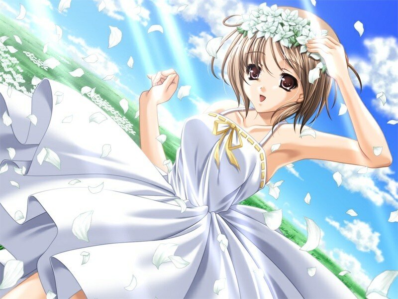Anime Girl in White Dress — Joyful