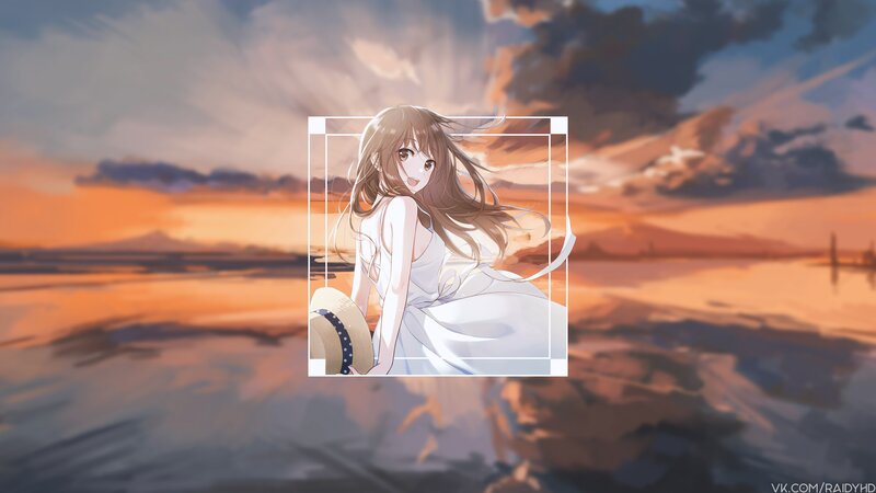 Anime Girl in White Dress — Orange, Serene, Sunset