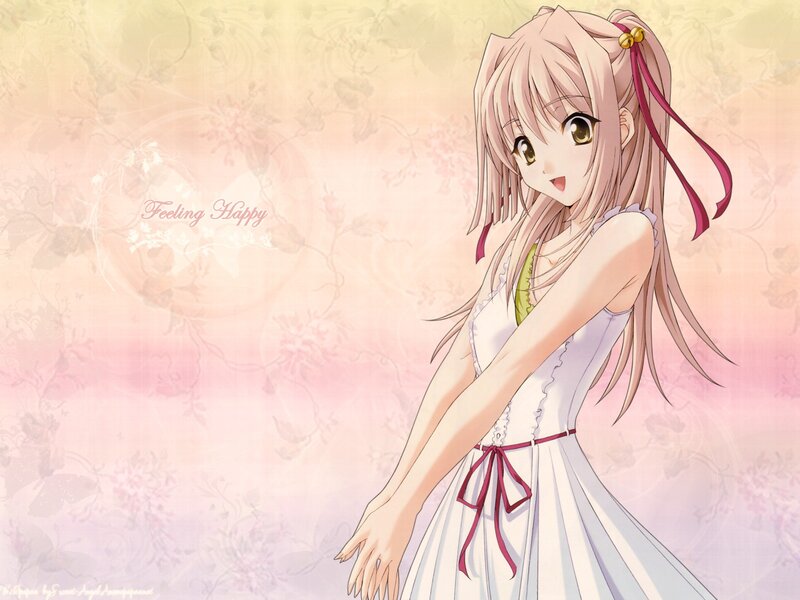 Anime Girl in White Dress — Pink, Happy
